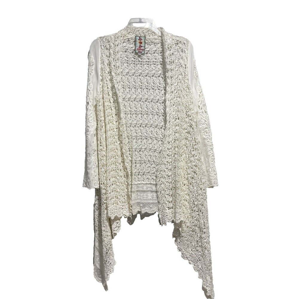 Johnny Was Kimono Embroidered Eyelet Crochet Lace Open Front Medium Bohemian